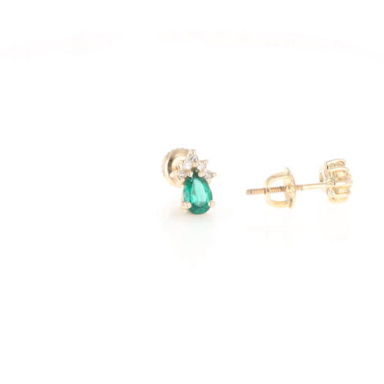 Synthetic Emerald Pear Shaped Earrings with Diamond Accents