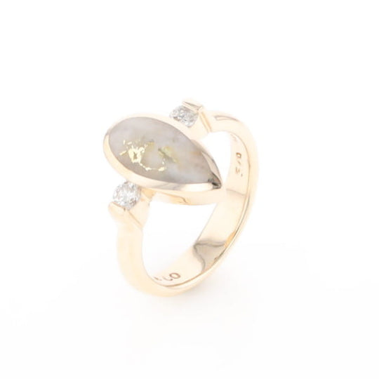 Gold Quartz Ring Pear Shape Inlaid with .18ctw Round Diamonds