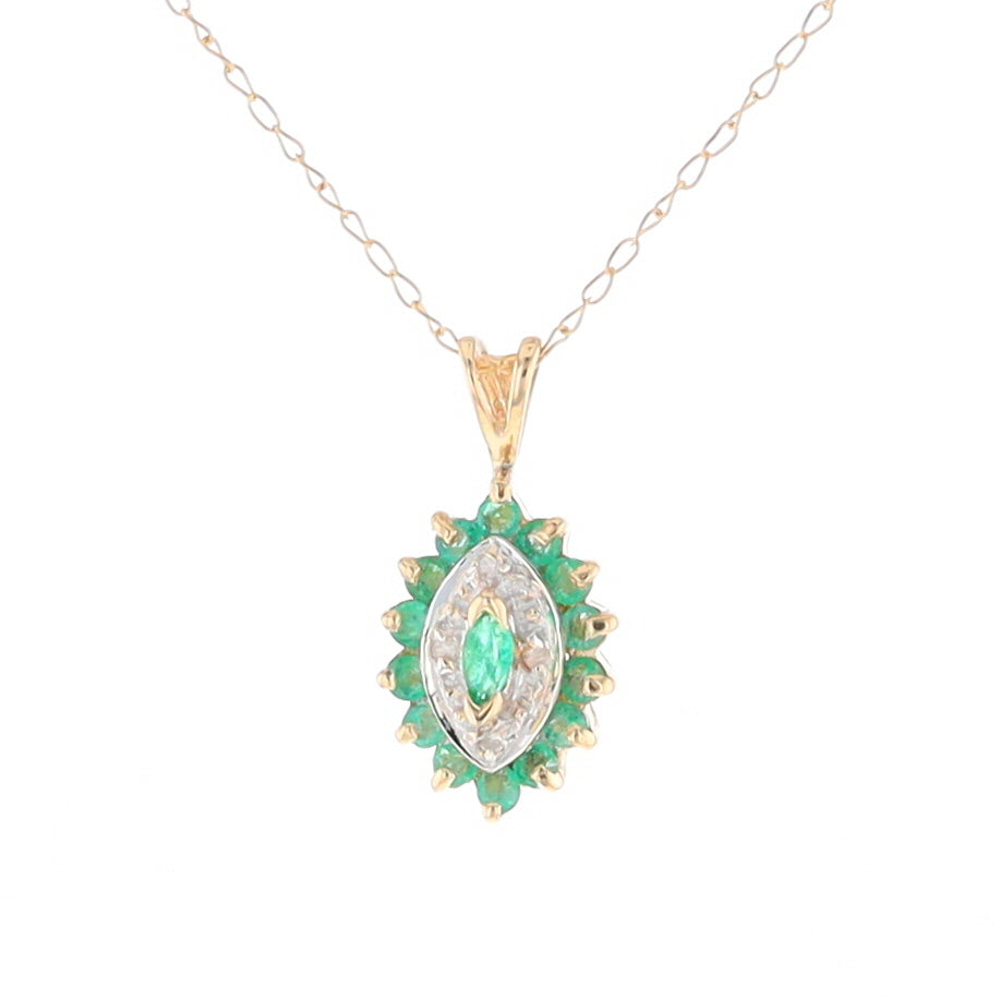 Marquise Cluster Emerald and Diamond Necklace