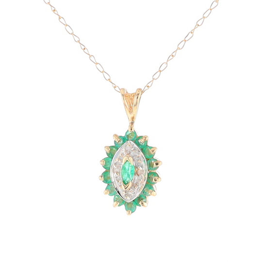 Marquise Cluster Emerald and Diamond Necklace