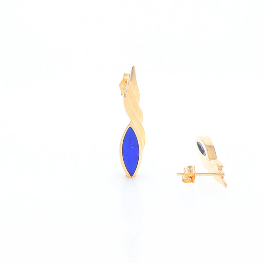 Marquise Lapis Swirl Design Inlaid Earrings