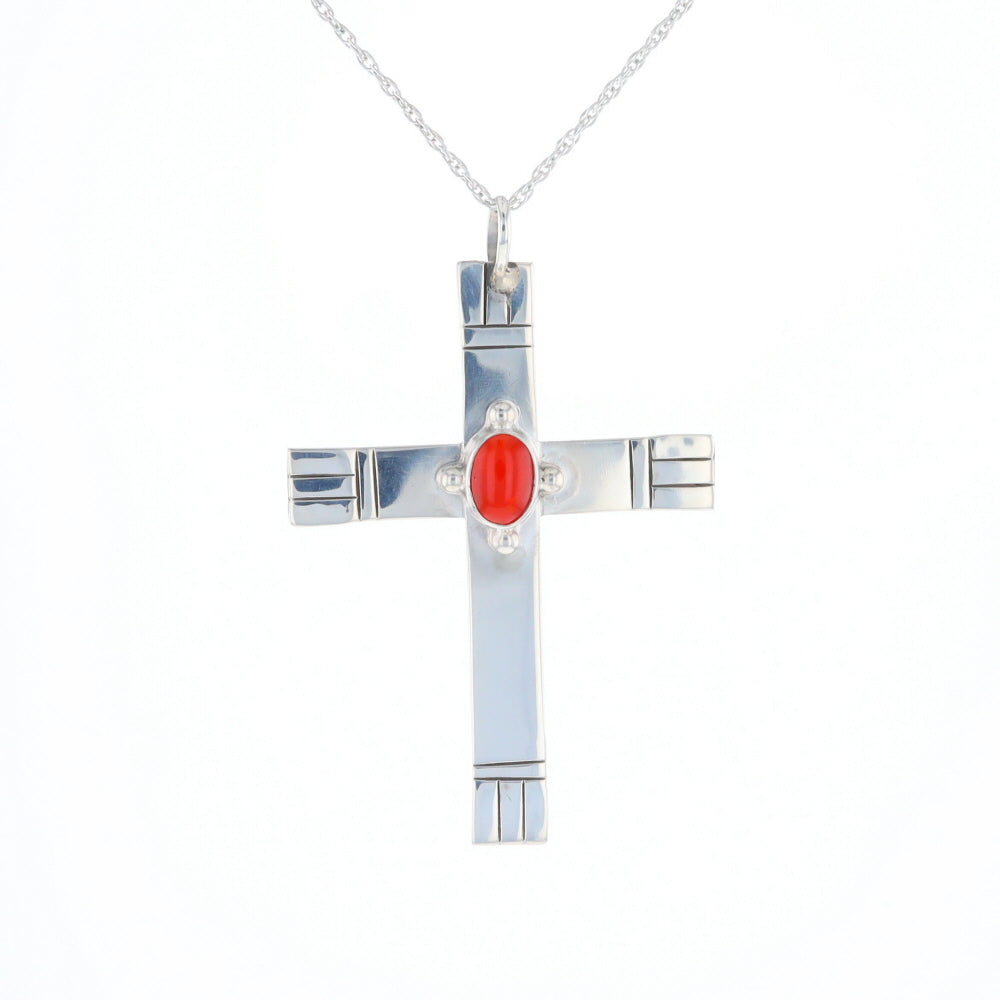 Native American Coral Cross Pendant