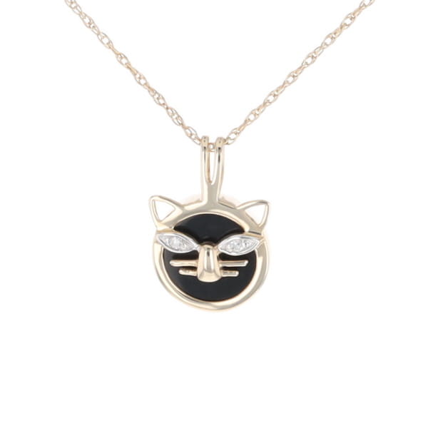Onyx Cat Pendant with Diamond Eyes