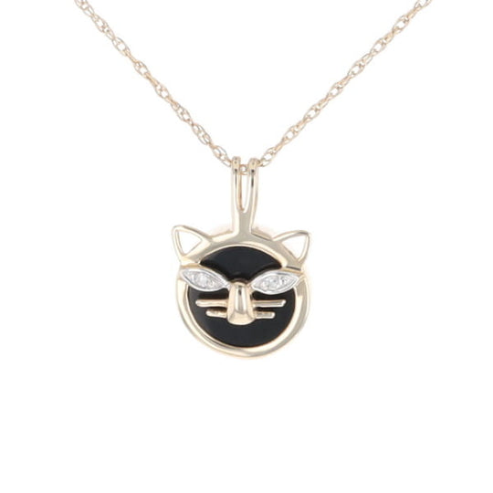 Onyx Cat Pendant with Diamond Eyes