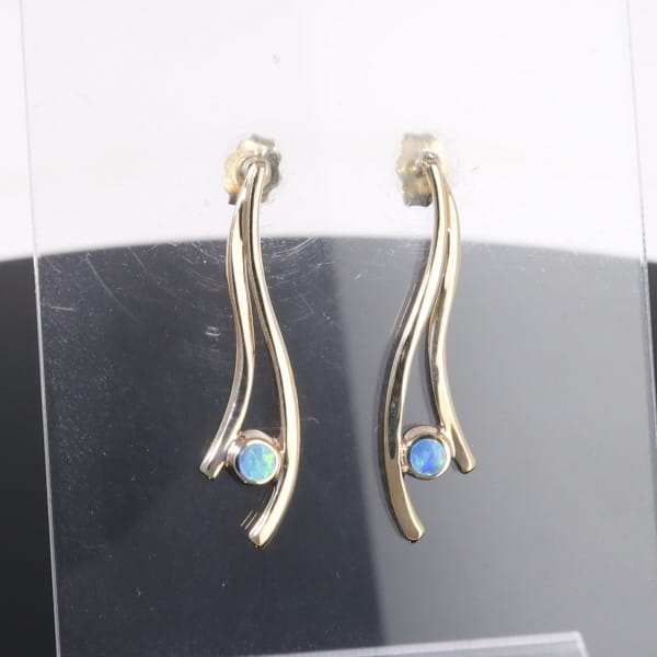 Opal Earrings Round Inlaid Double Curved Bar Design Studs