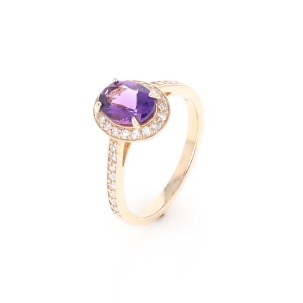 Oval Amethyst with Diamond Halo Ring
