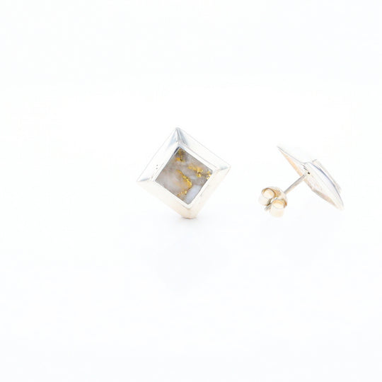 Sterling Silver Gold Quartz Inlaid Square Stud Earrings - G3