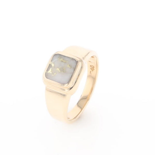 Gold Quartz Ring Square Inlaid Design