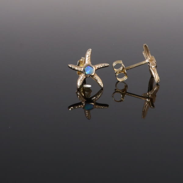 Opal Earrings Inlaid Realistic Star Fish Design Studs