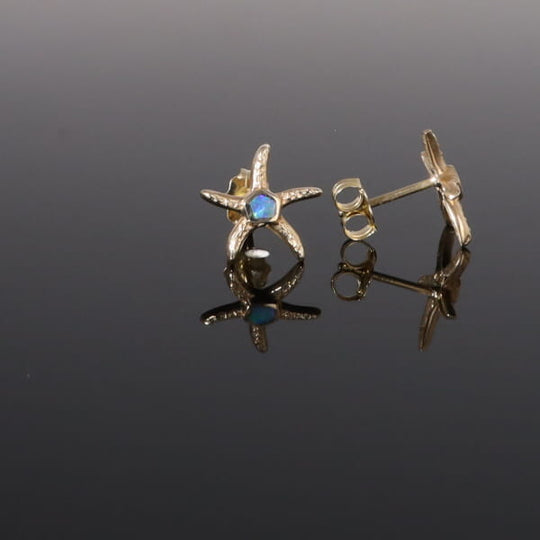 Opal Earrings Inlaid Realistic Star Fish Design Studs