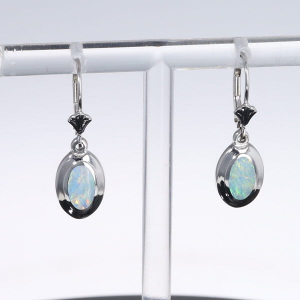 Opal Earrings Oval Inlaid Design Lever Backs
