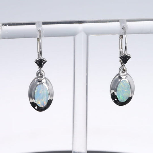 Opal Earrings Oval Inlaid Design Lever Backs