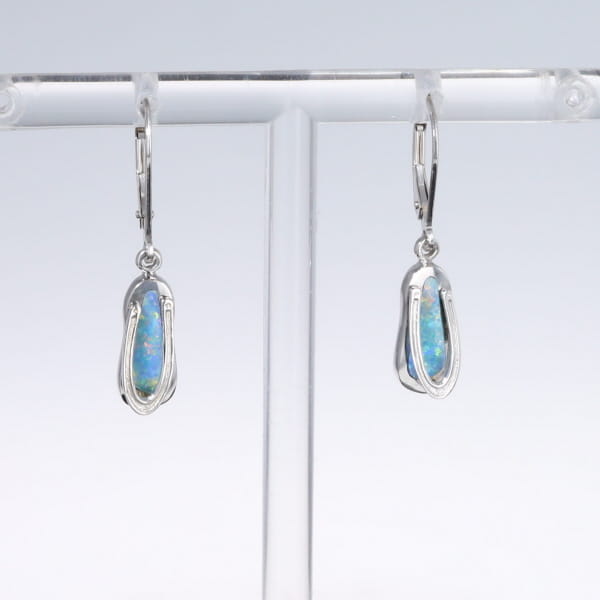 Opal Earrings Sandal Inlaid Design Lever Backs