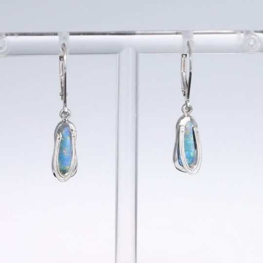 Opal Earrings Sandal Inlaid Design Lever Backs