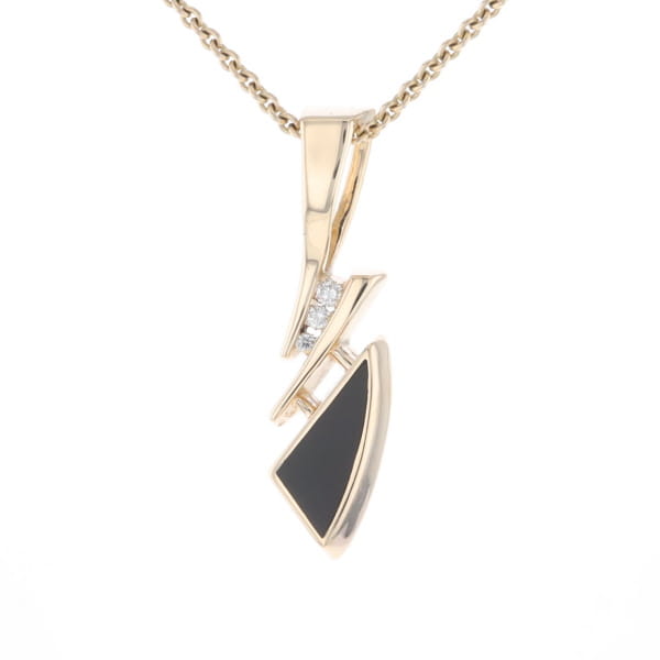 Retro Style Triangular Onyx Inlaid Pendant with .07ctw Diamonds