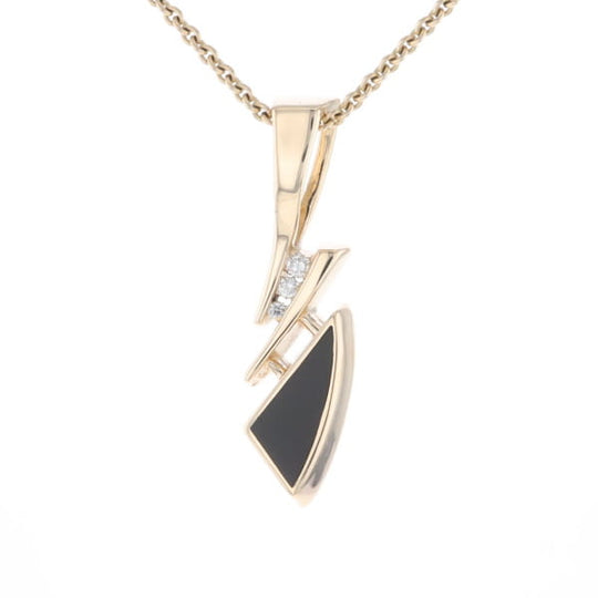 Retro Style Triangular Onyx Inlaid Pendant with .07ctw Diamonds