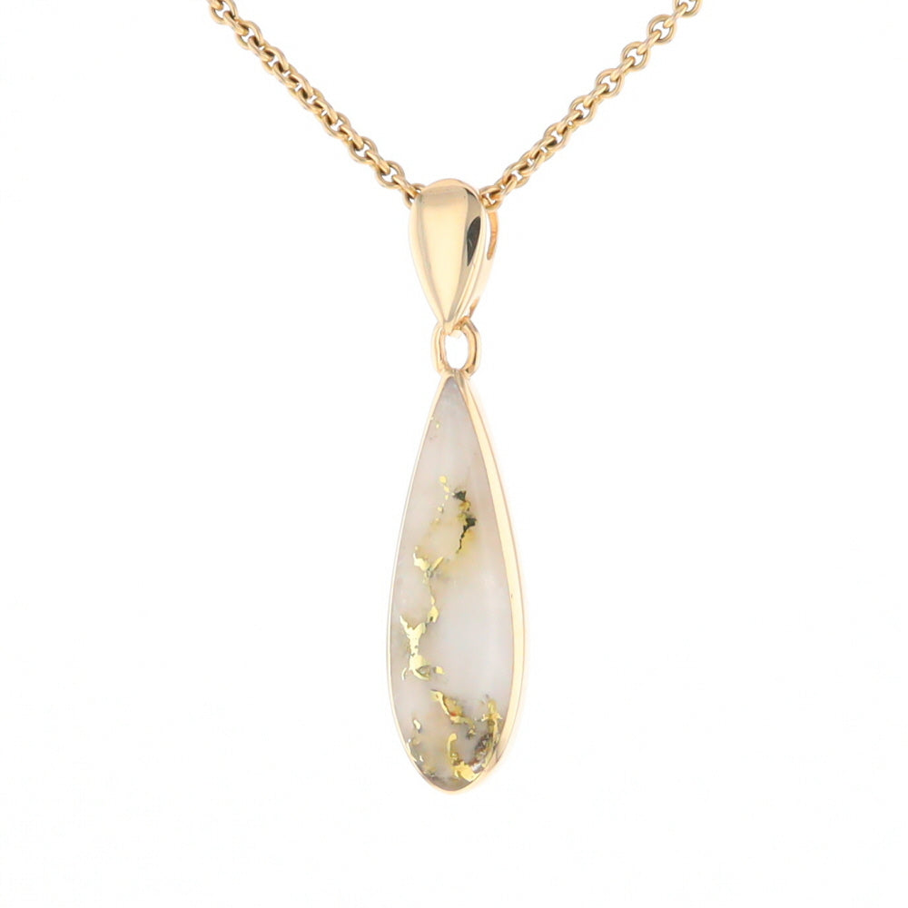 Gold Quartz Pendant Tear Drop Inlaid Design G2