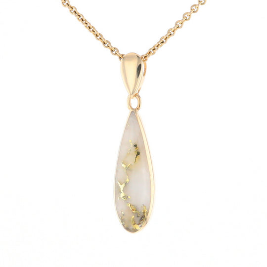 Gold Quartz Pendant Tear Drop Inlaid Design G2