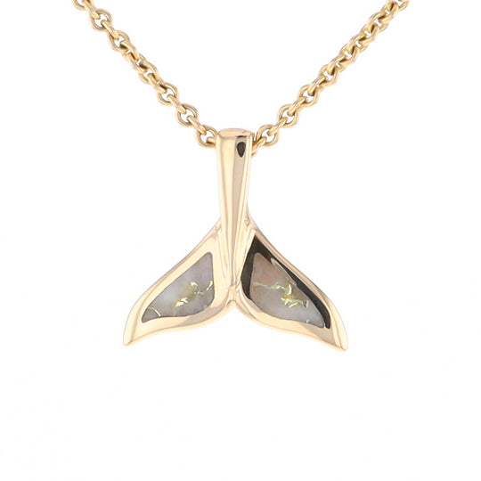 Whale Tail Gold Quartz Double Sided Inlaid Sea Life Pendant