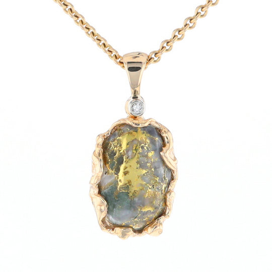 Serpentine & Gold Quartz Freeform Pendant