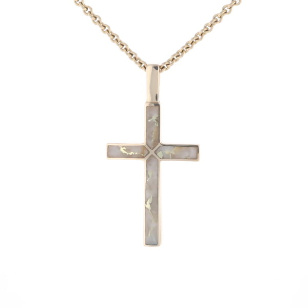 Gold Quartz Pendant 4 Section Inlaid Cross Pendant