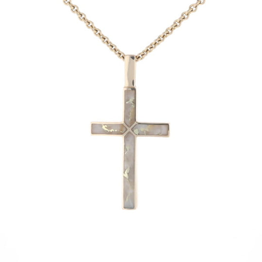 Gold Quartz Pendant 4 Section Inlaid Cross Pendant