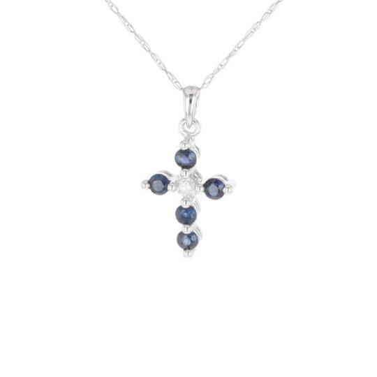 Small Blue Sapphire Cross Pendant