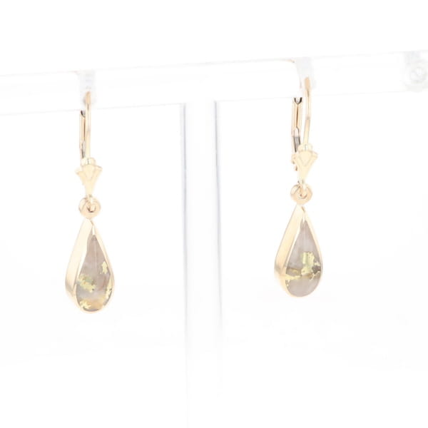 Gold Quartz Earrings Tear Drop Inlaid Lever Backs - G3