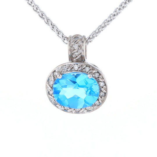 Blue Topaz Oval Halo Pendant