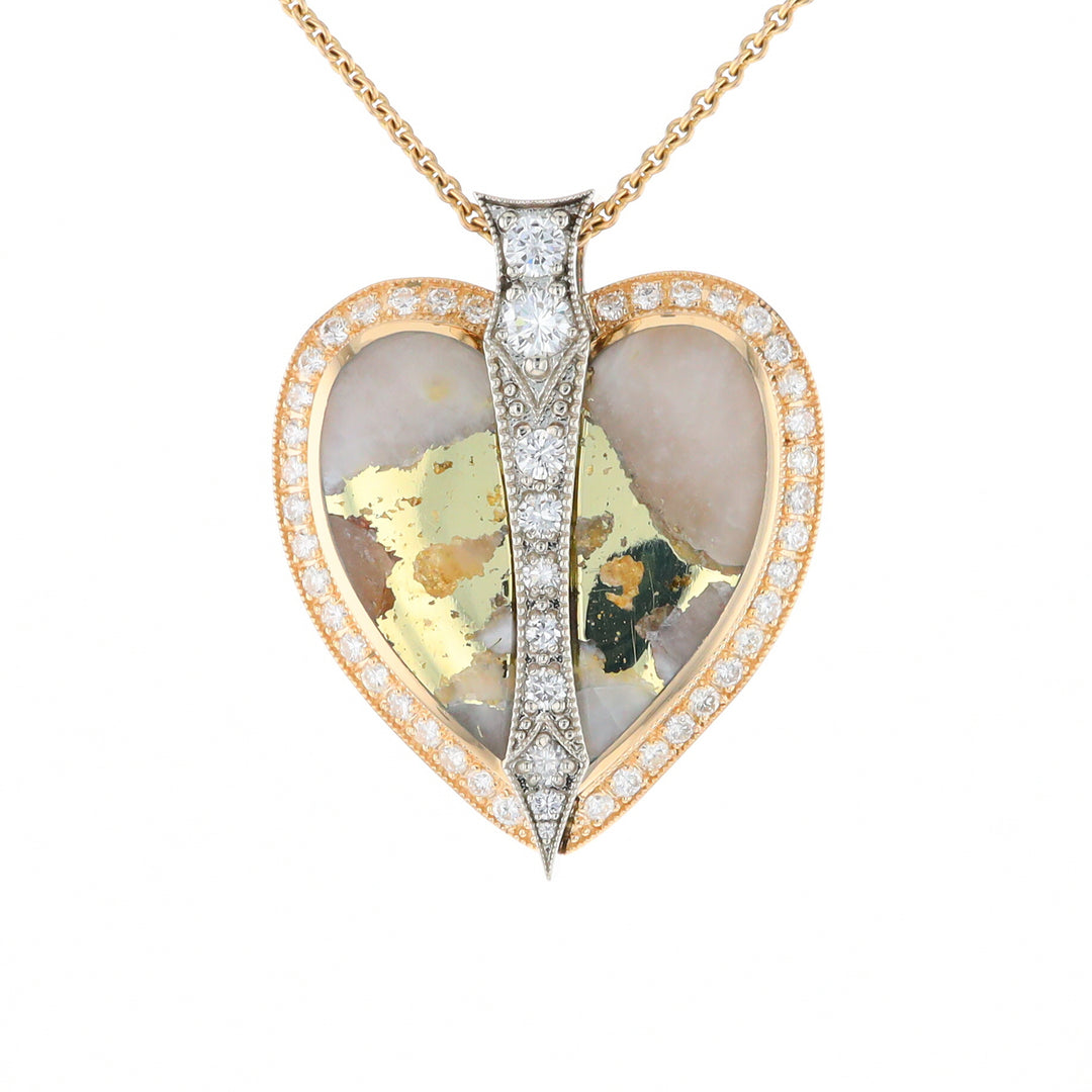 Gold Quartz Necklace Cupid's Revenge 2.24ctw Diamonds Heart Pendant