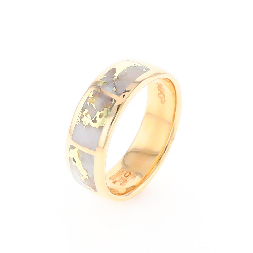 Gold Quartz Ring 3 Section Rectangle Inlaid Band