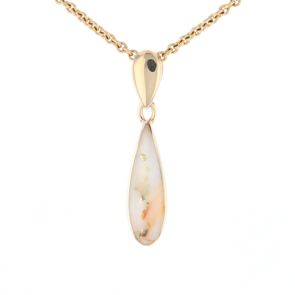 Gold Quartz Necklace Tear Drop Inlaid Pendant