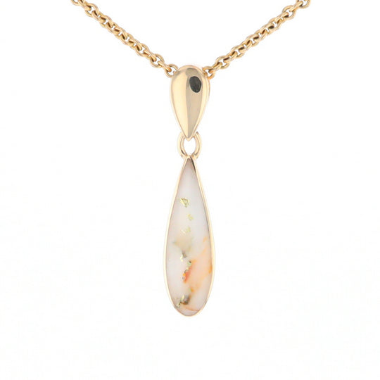 Gold Quartz Necklace Tear Drop Inlaid Pendant