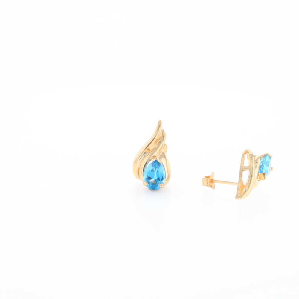 Blue Topaz Swirl Pear Stud Earrings