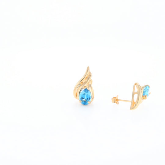 Blue Topaz Swirl Pear Stud Earrings