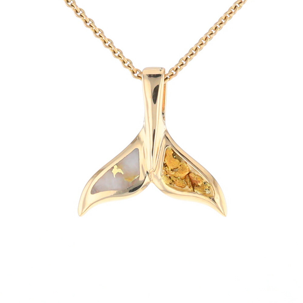 Whale Tail Necklaces Natural Gold Quartz and Nuggets Inlaid Pendant