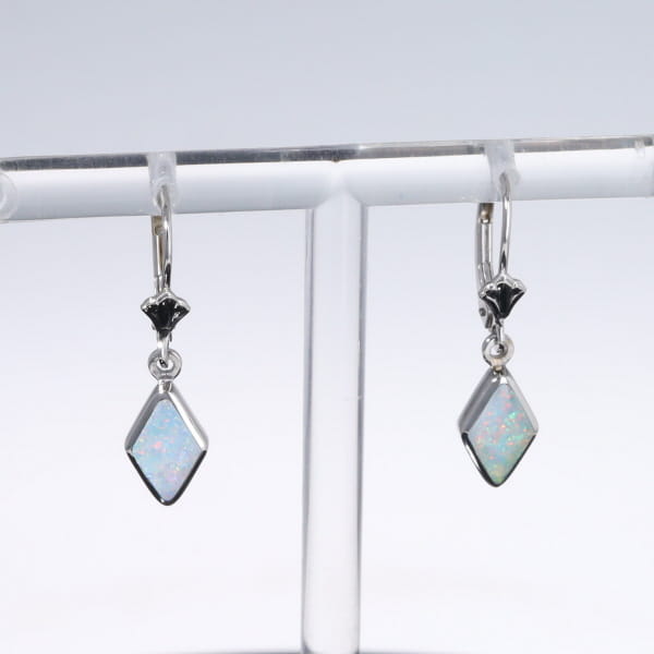 Opal Earrings Diamond Shape Inlaid Design Lever Backs