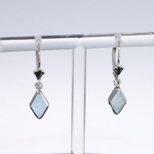 Opal Earrings Diamond Shape Inlaid Design Lever Backs