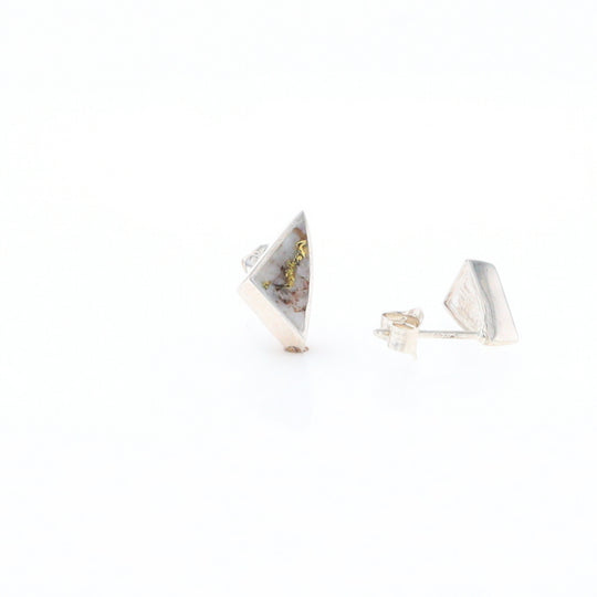 Sterling Silver Gold Quartz Inlaid Triangle Stud Earrings - G3