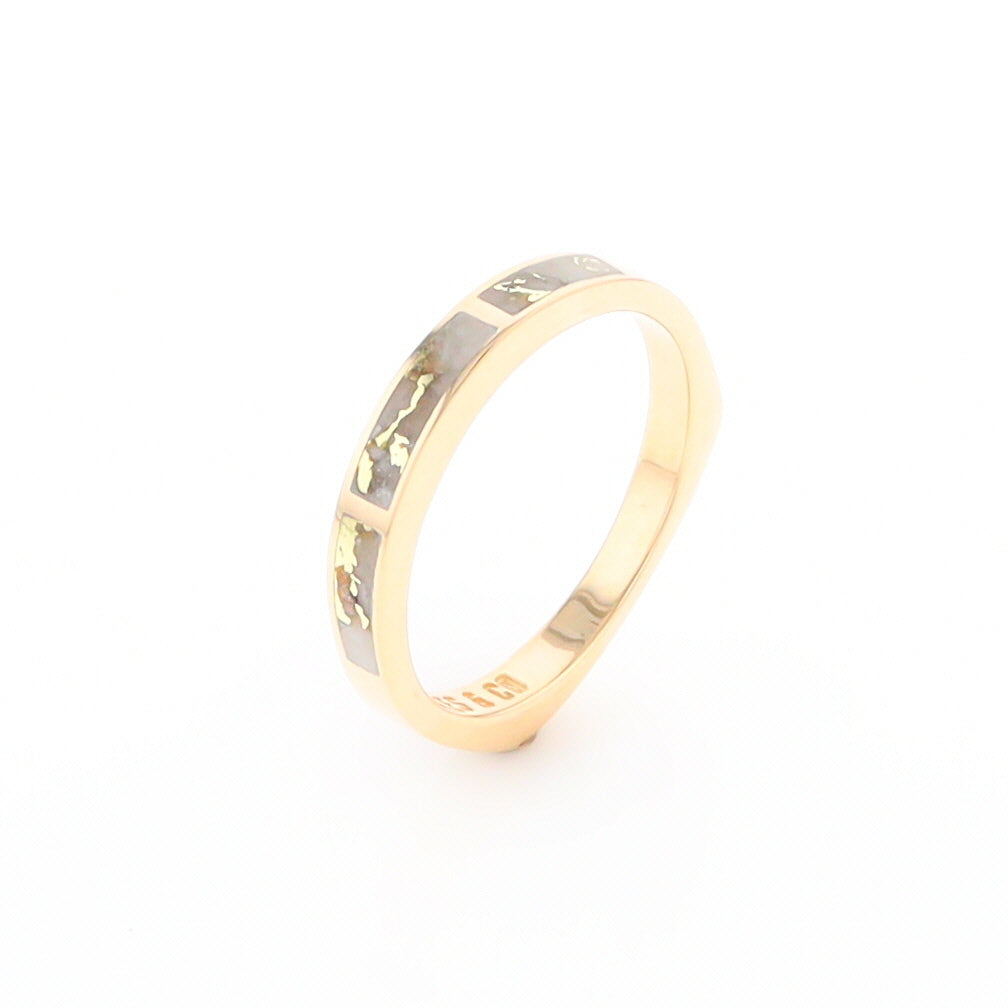 Gold Quartz Ring 3 Rectangle Section Inlaid Band