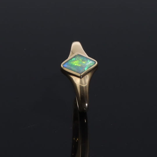 Ethiopian Opal Rings Diamond Shape Inlaid Design