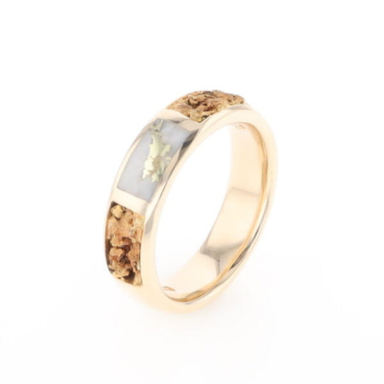 G1 Gold Quartz Ring Inlaid Center Natural Nugget Sides Band