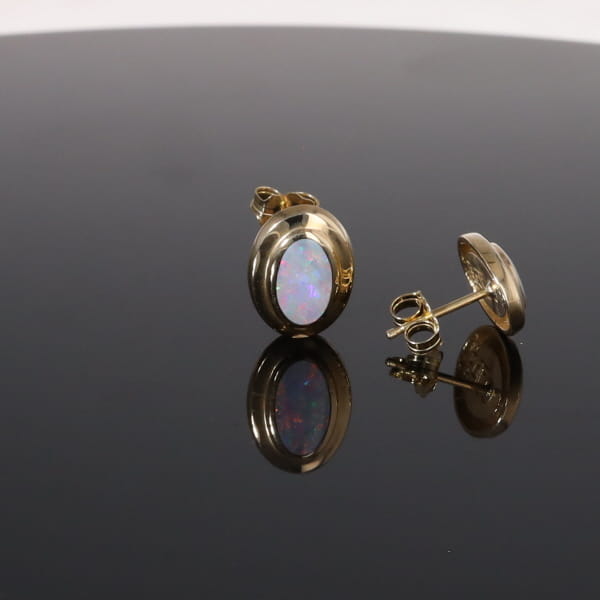 Opal Earrings Oval Inlaid Design Studs