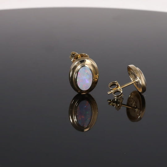 Opal Earrings Oval Inlaid Design Studs