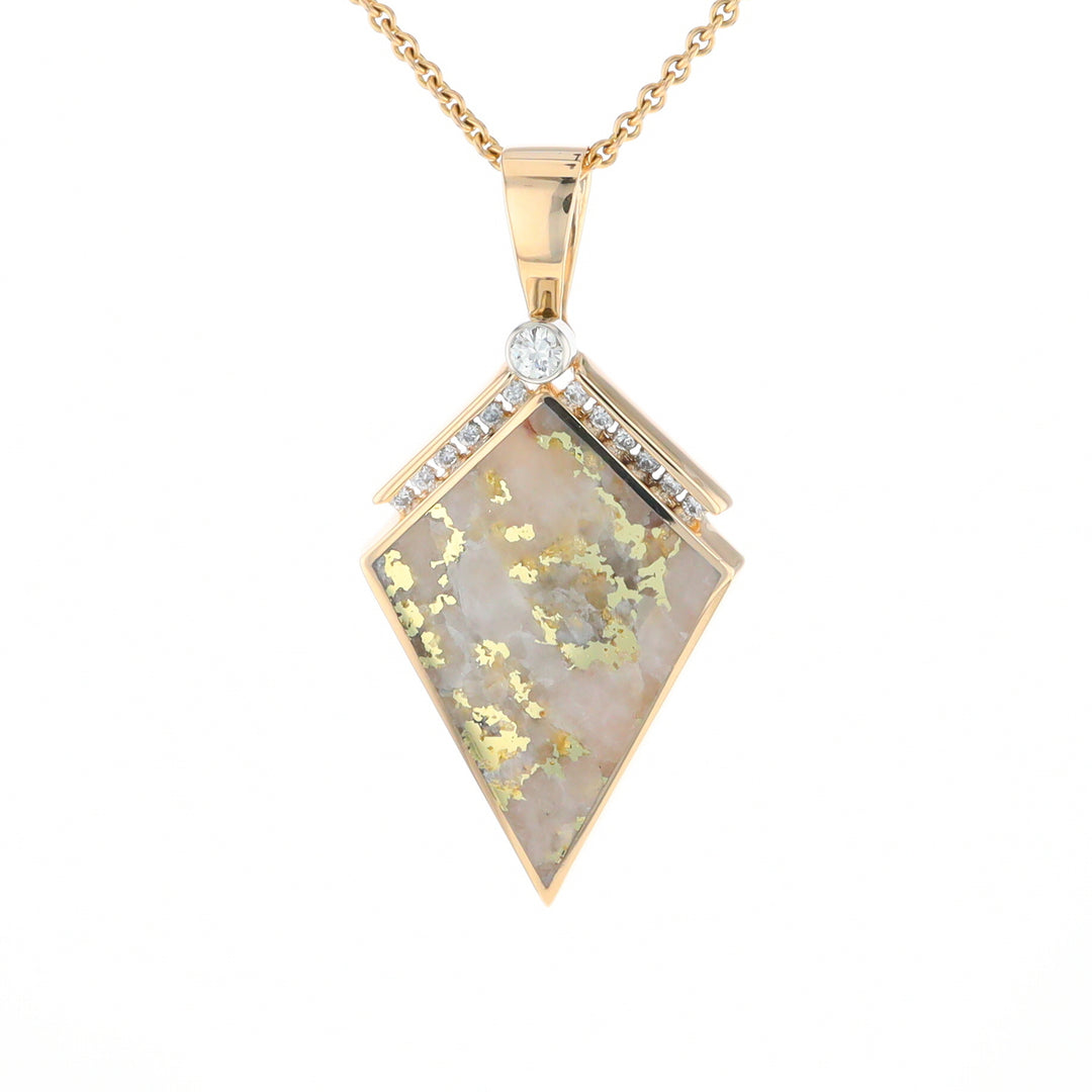 Gold Quartz Kite Shape Inlaid Pendant with .27ctw Diamonds