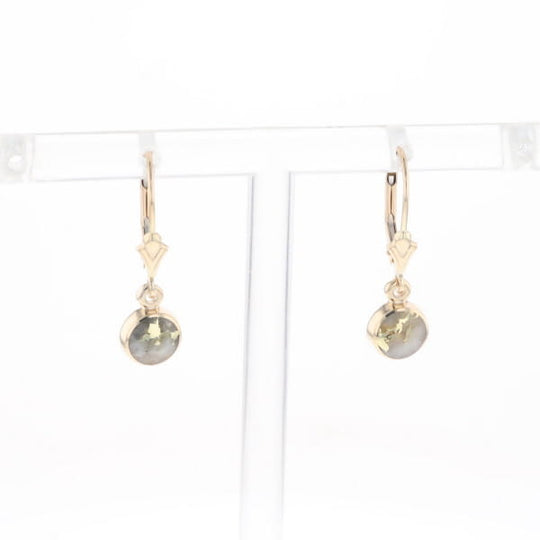 Gold Quartz Earrings Round Inlaid Design Lever Backs