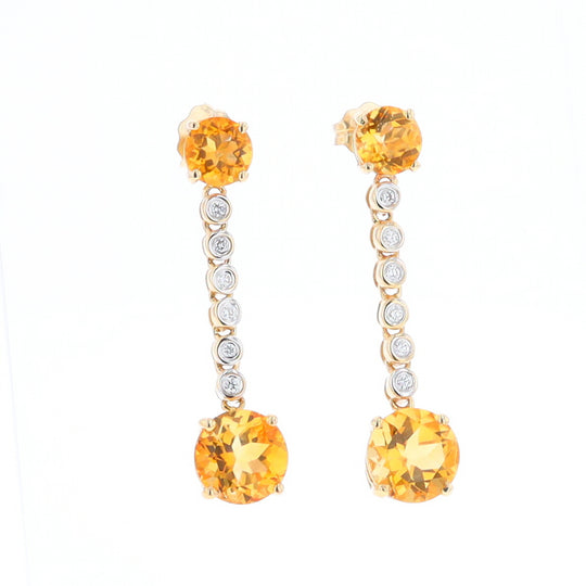 Citrine and Diamond Dangle Drop Earrings