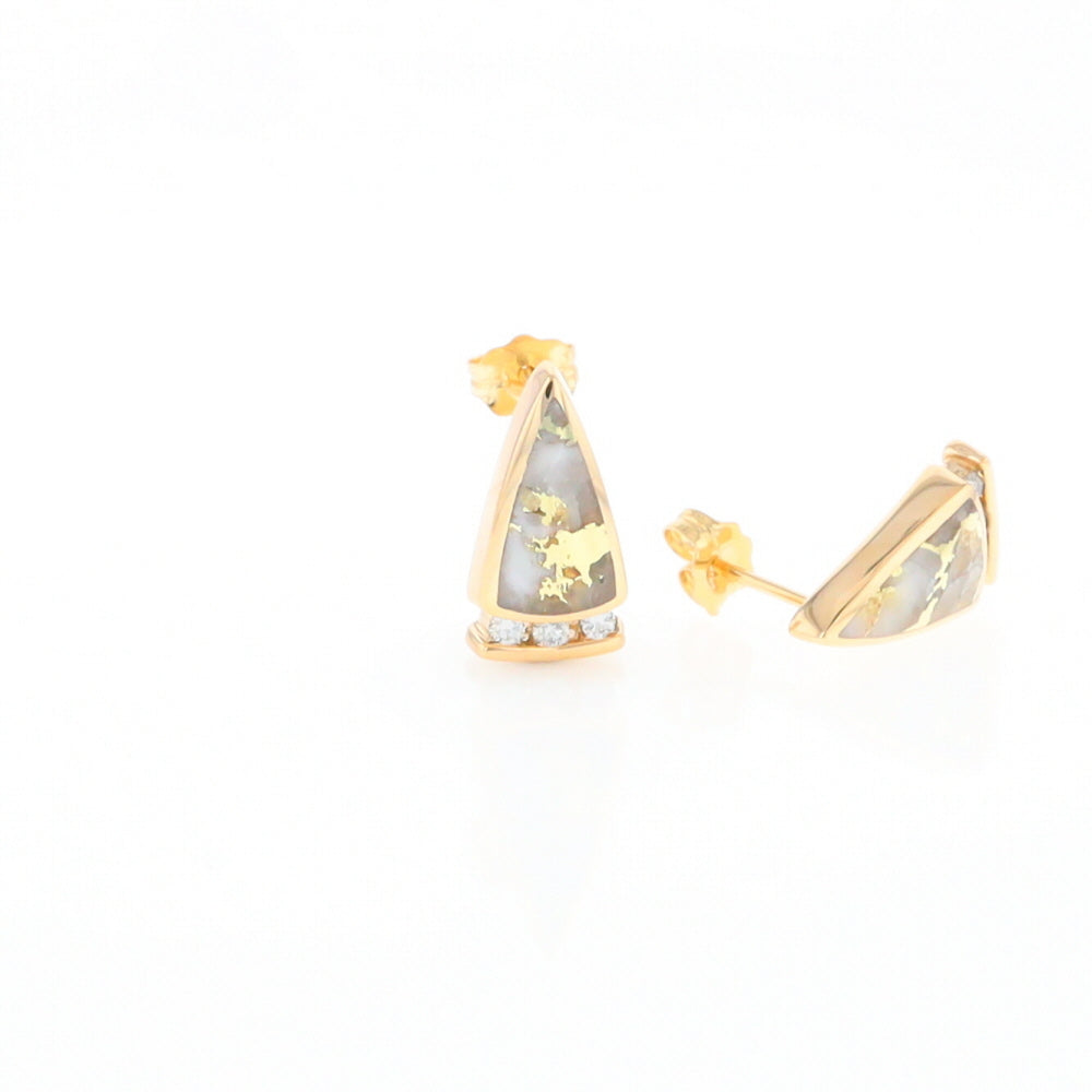 G2 Gold Quartz Earrings Triangle Shape Inlaid Design with .12ctw Diamonds