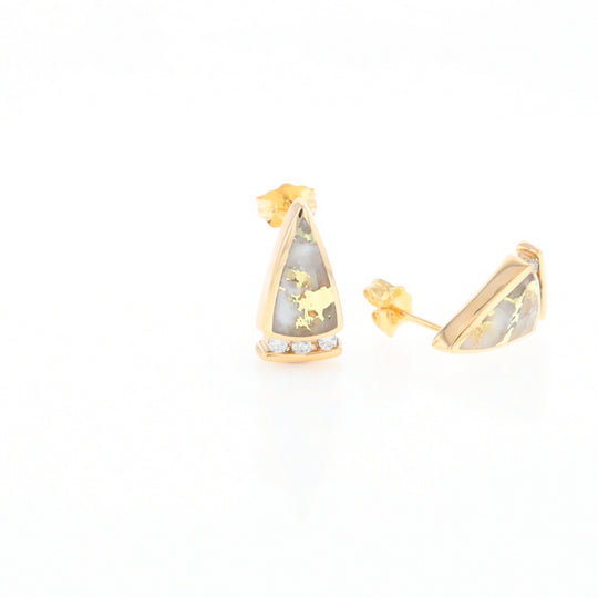 G2 Gold Quartz Earrings Triangle Shape Inlaid Design with .12ctw Diamonds