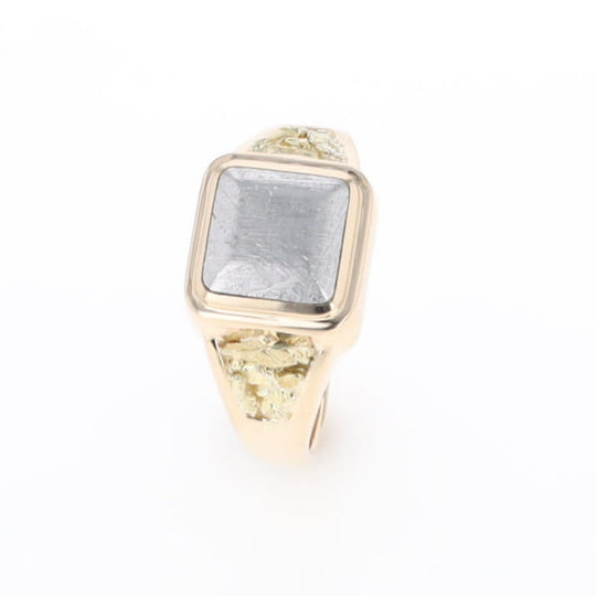 Meteorite Ring Square Inlaid Center Design with Natural Nugget Sides
